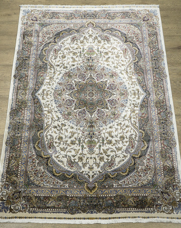 Ковер турецкий 2004A QUM (Шелк+Модал, синий, кремовый)