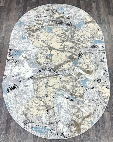 Ковер турецкий B028A SANANDAJ (Полиэстер хит-сет, бежевый, серый) овальный